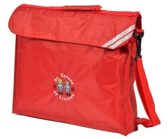 School book bag with school logo and shoulder strap