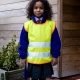 School wear hi vis tabard in fluorescent yellow with orange bound seams